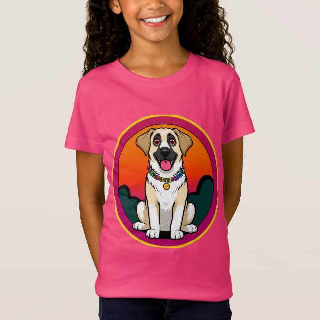 Camiseta Ilustração Colorida de um Cachorro Sorridente (Frente)