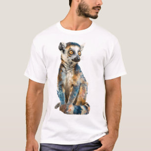 Camiseta Ilustração Colorida em Aquarela de Lêmure-de-cauda