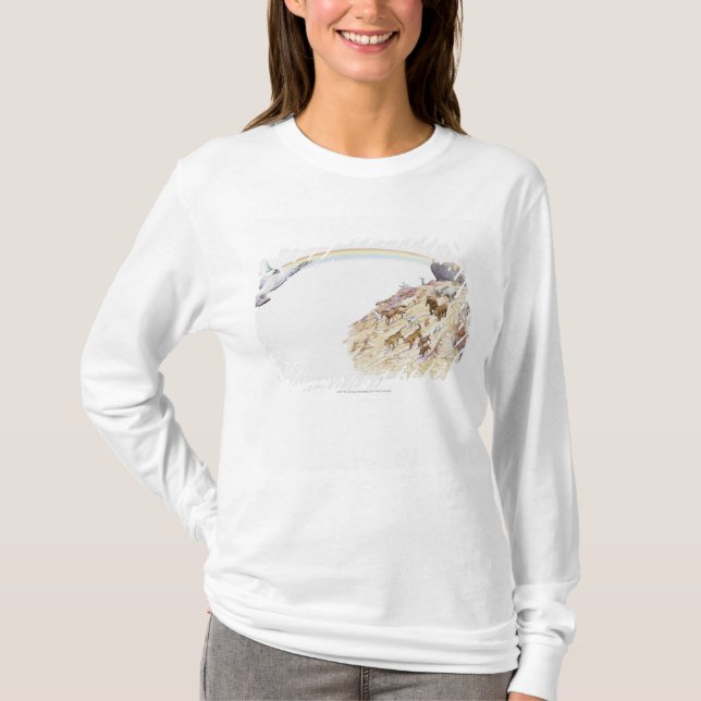 Camiseta Ilustração da arca de Noah com sair dos animais (Frente)