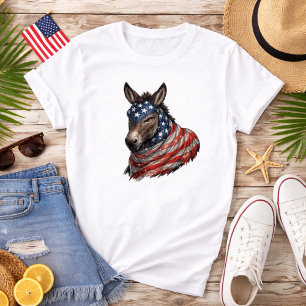 Camiseta Ilustração da Bandeira Americana com Burro