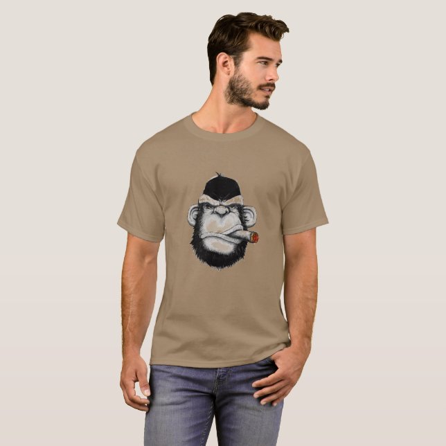 Camiseta Ilustração da cabeça de gorila Cigar Macaco Ferro (Frente Completa)