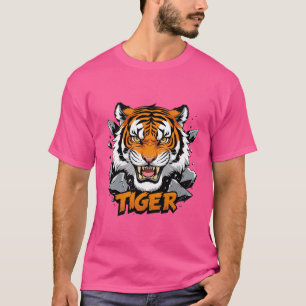 Camiseta Ilustração da Cabeça de Tigre - Cartoon Negrito