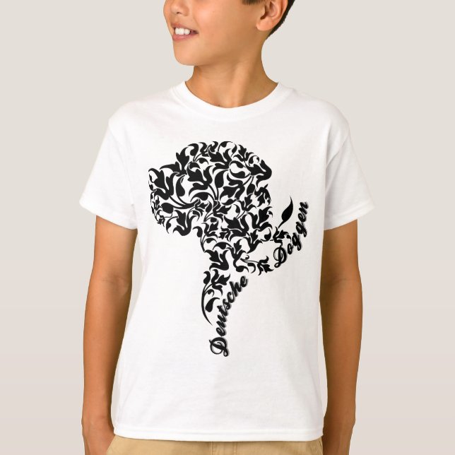 Camiseta Ilustração da cabeça do Dogue Alemão feita de folh (Frente)
