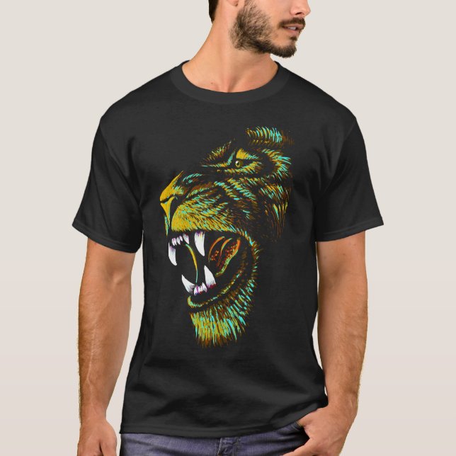 Camiseta Ilustração da Cabeça do Leão Artístico - Camisa-Le (Frente)