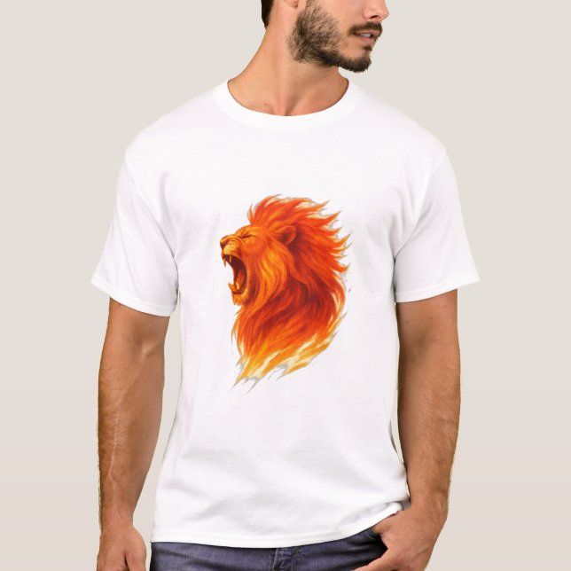 Camiseta Ilustração da Cabeça do Leão Corante Fiery (Frente)