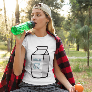 Camiseta Ilustração da Cartonagem de Leite de Vaca de Leite