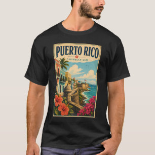 Camiseta Ilustração da Costa de Porto Rico Arte de Viagem V