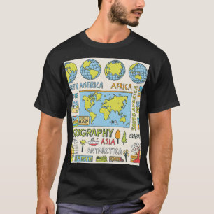 Camiseta Ilustração da Geografia da Vintagem Desenhada à Mã