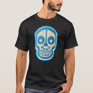 Camiseta Ilustração da Mão Azul do Crânio Calavera Simples