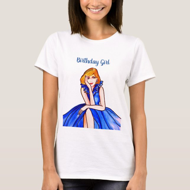 Camiseta Ilustração da Moda Azul-Cocktail Dark Real (Frente)