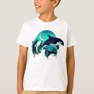 Camiseta Ilustração da Natureza Azul Legal de Baleias Assas