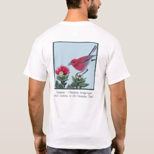 Camiseta Ilustração da Natureza do Havaí com Apapane e Flor
