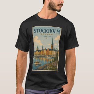 Camiseta Ilustração da paisagem urbana de Estocolmo Suécia