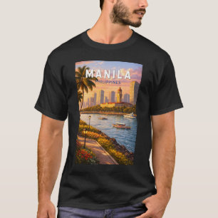 Camiseta Ilustração da paisagem urbana de Manila Filipinas