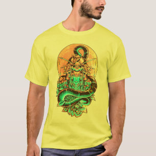 Camiseta Ilustração da Rainha Geisha Laranja e Negra