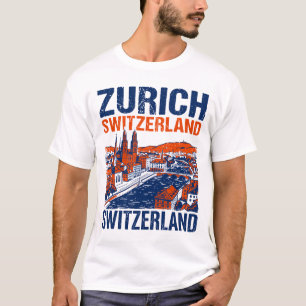 Camiseta Ilustração da Silhueta da Cidade de Zurique Suíça