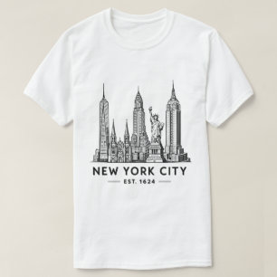 Camiseta Ilustração da Silhueta de Nova York com Estátua da