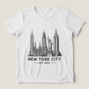 Camiseta Ilustração da Silhueta de Nova York com Estátua da
