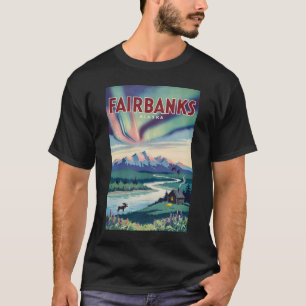 Camiseta Ilustração das Luzes do Norte de Fairbanks Alasca