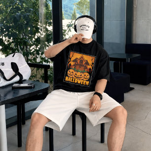 Camiseta Ilustração de Abóbora de Casa Assombrada de Hallow