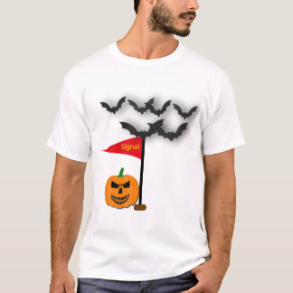 Camiseta Ilustração de Abóbora e Morcegos Sinal de Hallowee