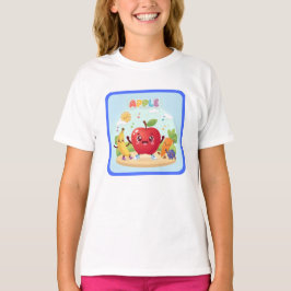 Camiseta Ilustração de Amigos da Maçã Fofos para Crianças