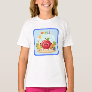 Camiseta Ilustração de Amigos da Maçã Fofos para Crianças
