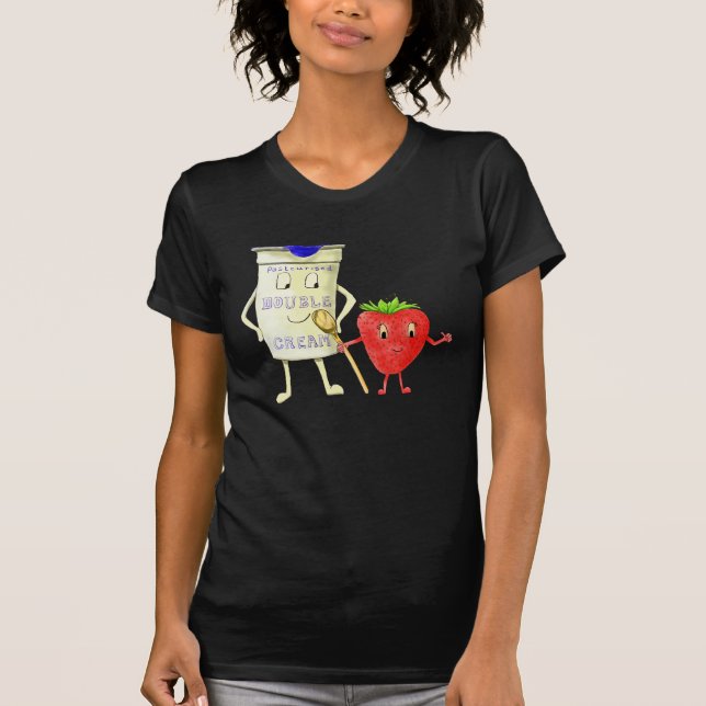 Camiseta Ilustração de Amor Engraçado de Morango e Creme (Frente)