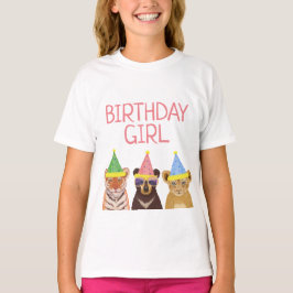 Camiseta Ilustração de Animais de Festa de Rapariga de Aniv