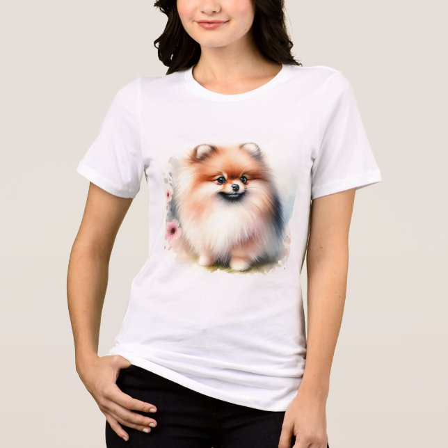 Camiseta Ilustração de aquarela da Pomerânia Cuta (Frente)