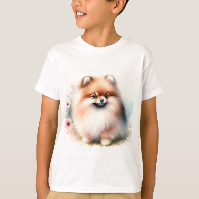 Camiseta Ilustração de aquarela da Pomerânia Cuta (Frente)