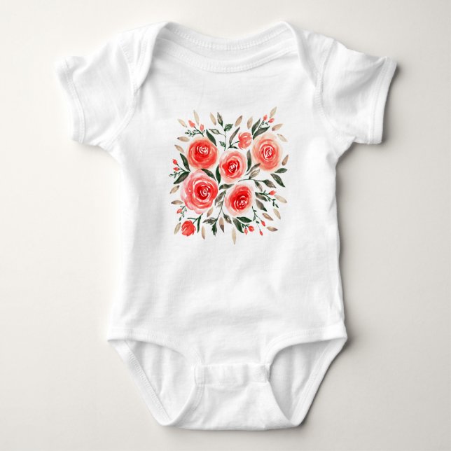 Camiseta Ilustração de Aquarela de Rosas Rosa-Bonitas (Frente)