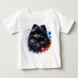 Camiseta Ilustração de aquarela pomeraniana preta