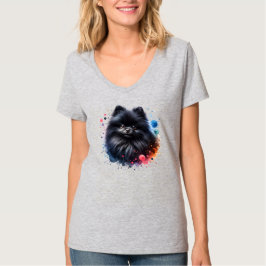 Camiseta Ilustração de aquarela pomeraniana preta