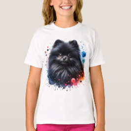 Camiseta Ilustração de aquarela pomeraniana preta