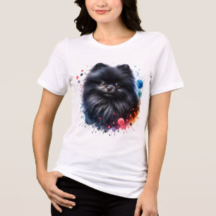 Camiseta Ilustração de aquarela pomeraniana preta