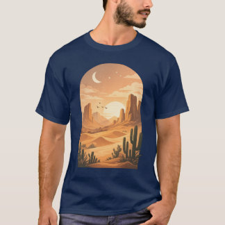 Camiseta Ilustração de Arco de Pôr do Sol no Deserto Boho