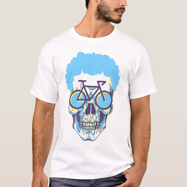 Camiseta Ilustração de Arte Branca Moderna de Bike do Crâni (Frente)