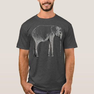 Camiseta Ilustração de Arte de Linha Elefante para Amantes 