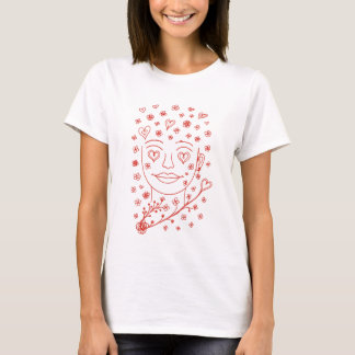 Camiseta Ilustração de arte de linha romântica desenhada à 