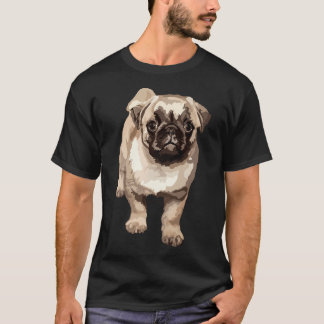 Camiseta Ilustração de Arte Digital Pug Stick Stationery Ca