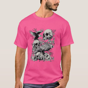 Camiseta Ilustração de Arte Floral e Capturas Gótica