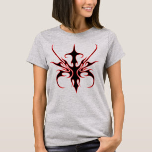 Camiseta Ilustração de Arte Linear Tribal Vermelha e Preta 
