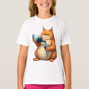 Camiseta Ilustração de Arte Moderna do Gato Bêbado de Luxo
