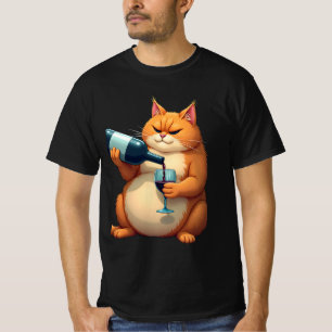 Camiseta Ilustração de Arte Moderna do Gato Bêbado de Luxo