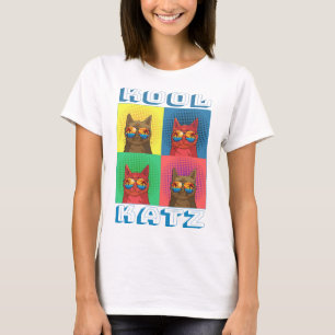 Camiseta Ilustração de Arte Pop de Gatos Legais Usando Ócul