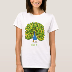 Camiseta Ilustração de ave pavão divertida e brilhante
