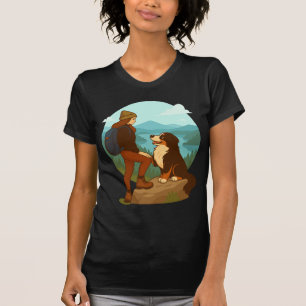 Camiseta Ilustração de Aventura de Menina e Cachorro de Mon