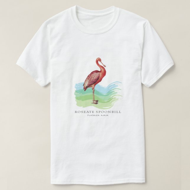 Camiseta Ilustração de Aves Vintage Spoonbill (Frente do Design)