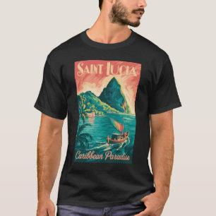 Camiseta Ilustração de Barco em Santa Lúcia Arte de Viagem 